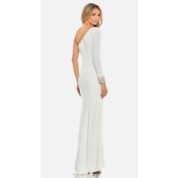 Ieena for Mac Duggal White One-Sleeve Ruched Gown - Size 8 - NWT - Picture 2 of 5